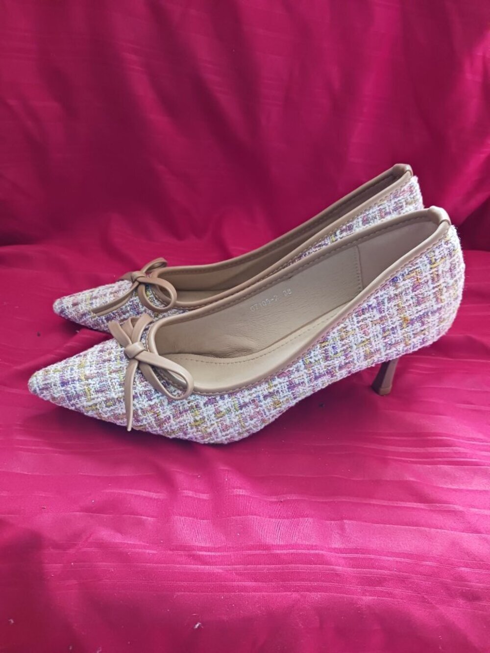 Xiwen Womens Tweed Pointed-Toe Heels With Bow Accent Stiletto multicolor size 36 - Picture 5 of 12